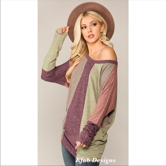 Last!💜💚Gorgeous striped off-shoulder stunner!💜 - Picture 2 of 6